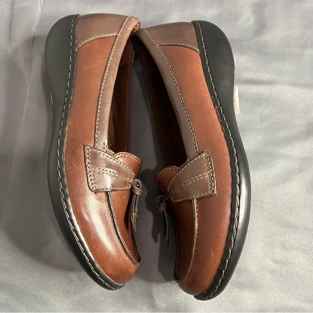 Clarks Ashland Bubble Loafers Slip On Comfort Brown Leather Women 6W Wide Petite - Picture 5 of 13